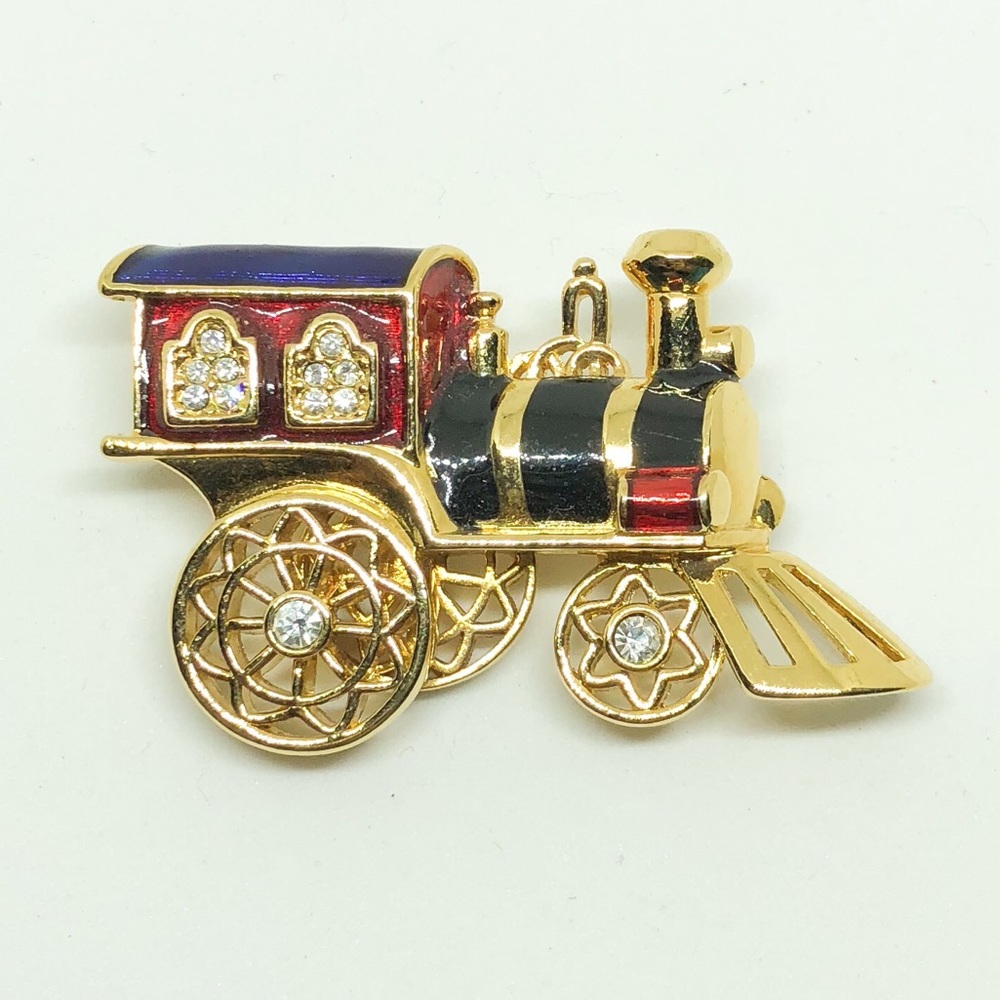 Smithsonian for Avon Train Brooch with Rhinestones